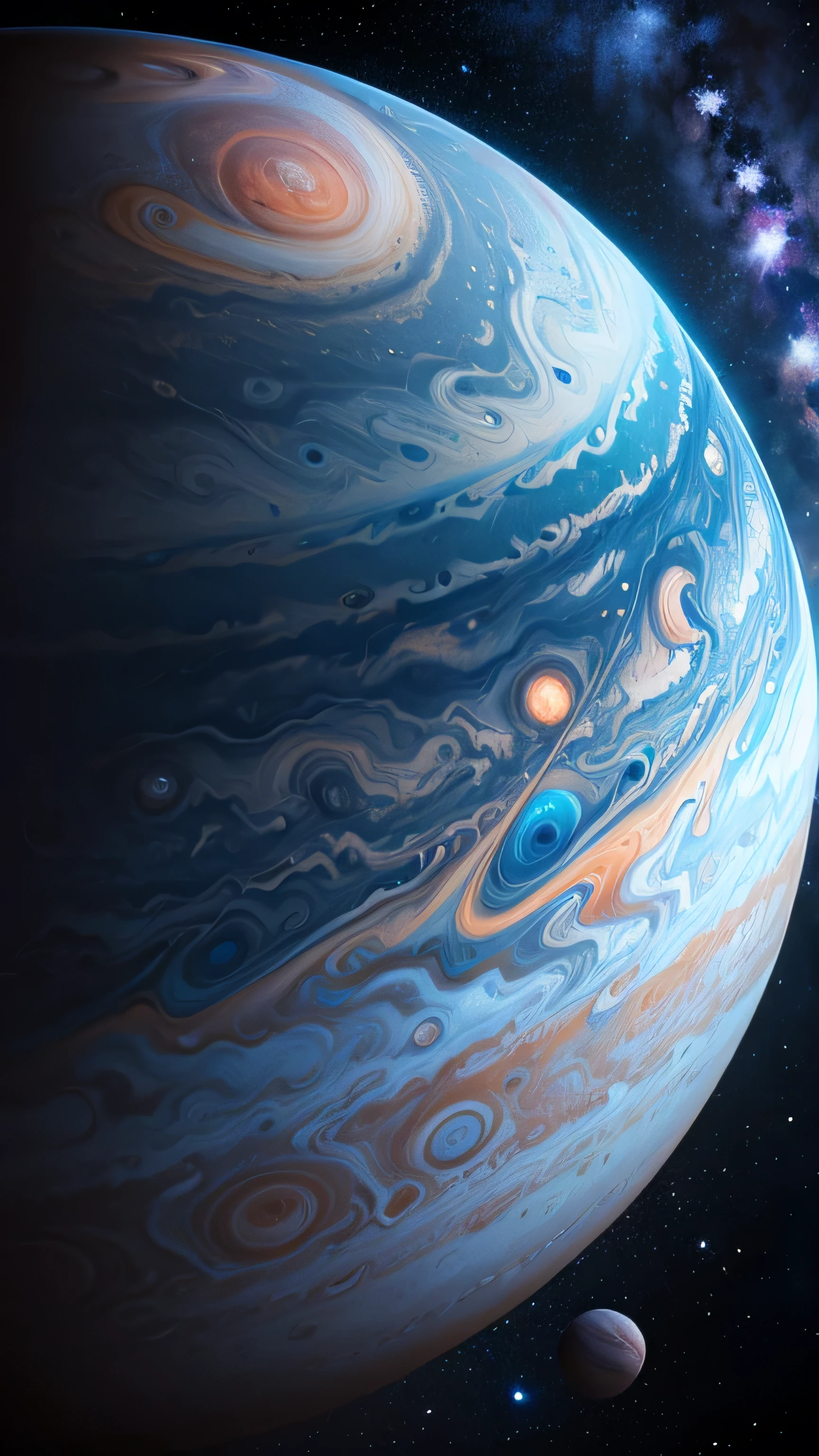 jupiter, planet, night, blue light, 8k