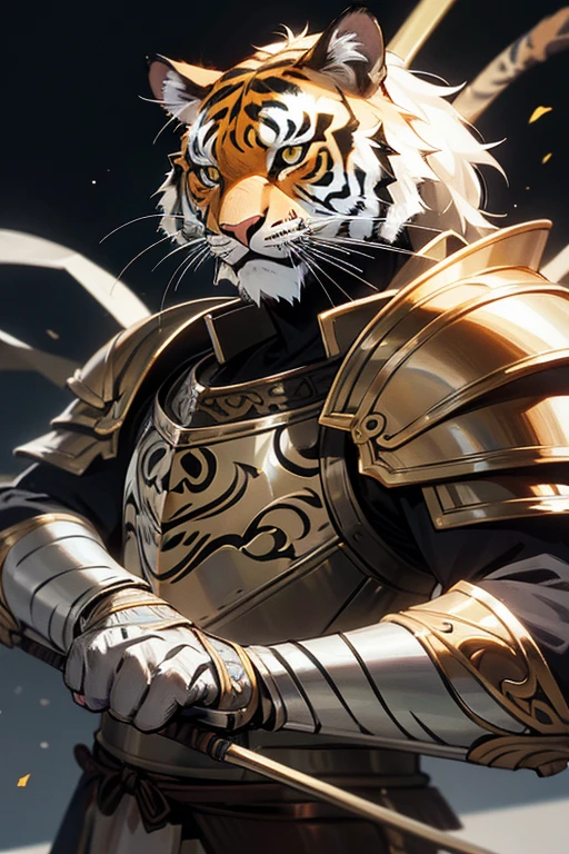 Animal tiger、 Fine Armor, Intricate Design, Silver, silk, 8k.sharp、View your viewers、Absolutely strong、Siberian Tiger、