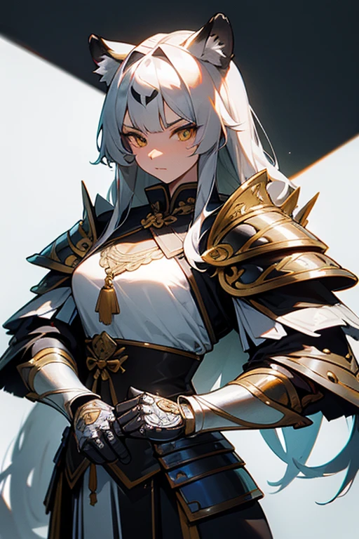 Animal tiger、 Fine Armor, Intricate Design, Silver, silk, 8k.sharp、View your viewers、Absolutely strong、Siberian Tiger、woman、