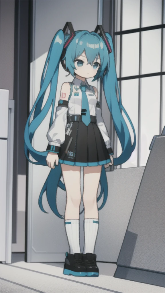 masterpiece, best quality, chibi, 1 girl, miku, Hatsune Miku, (full body), Pure white background,Vivid,clearly