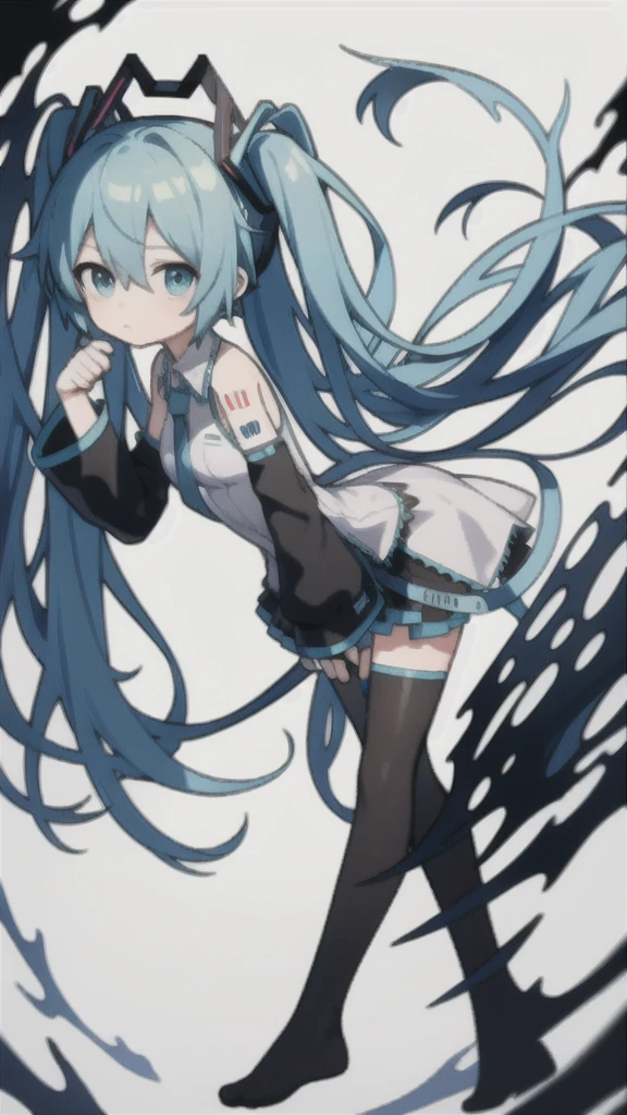 masterpiece, best quality, chibi, 1 girl,  miku, Hatsune Miku, (full body), Pure white background,Vivid,clearly