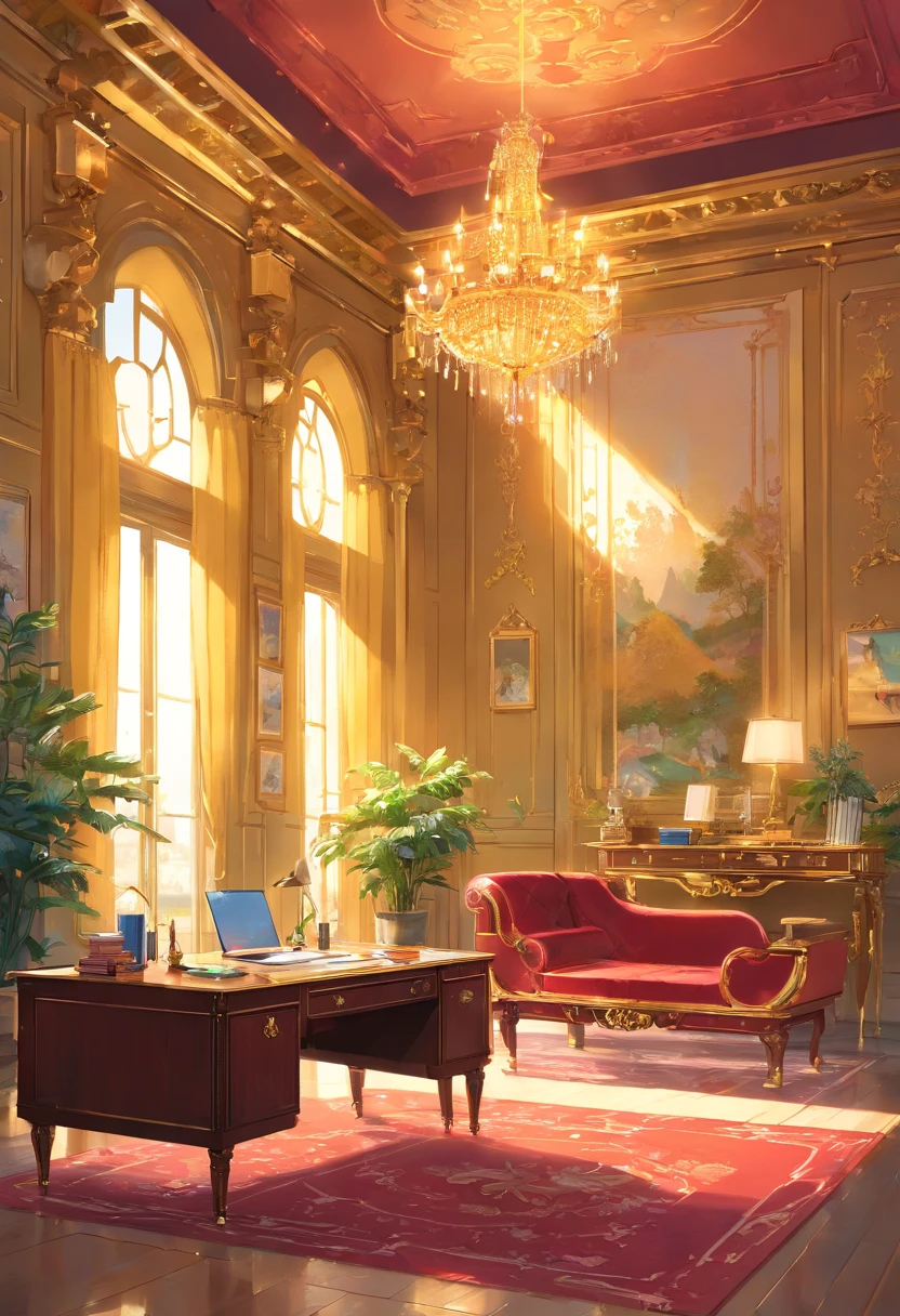 And now I felt a gentle push at the small of my back, and a tug at my hand, as if the room itself was inviting me in. “No--my shoes--” I began, but the push and the tug became firmer and I found myself stepping awkwardly across the threshold, onto the embroidered crimson velvet. The furniture was as grand as the room itself, carved and gilded and polished until it glowed in the sunlight streaming in the windows. There was an enormous bed on a dais, canopied in gold with a sheer white counterpane; the largest dressing-table I could imagine, covered with brushes and combs and cut-glass bottles of perfume and cosmetics; a writing-desk so elegant I could hardly imagine sitting at it; and rich golden velvet sofas and chairs scattered throughout the room, so that I could sit nearly anywhere if the mood suddenly struck me. I took another step into the room, my eyes wandering from the gorgeous walls to the magnificent furniture to the lofty ceiling hung with crystal chandeliers--the room was so large it needed five of them.