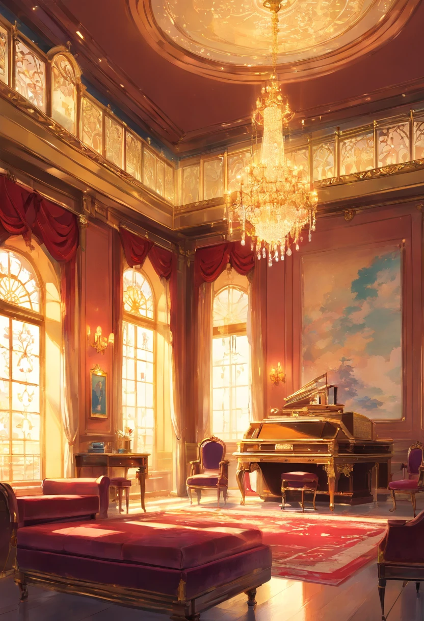 And now I felt a gentle push at the small of my back, and a tug at my hand, as if the room itself was inviting me in. “No--my shoes--” I began, but the push and the tug became firmer and I found myself stepping awkwardly across the threshold, onto the embroidered crimson velvet. The furniture was as grand as the room itself, carved and gilded and polished until it glowed in the sunlight streaming in the windows. There was an enormous bed on a dais, canopied in gold with a sheer white counterpane; the largest dressing-table I could imagine, covered with brushes and combs and cut-glass bottles of perfume and cosmetics; a writing-desk so elegant I could hardly imagine sitting at it; and rich golden velvet sofas and chairs scattered throughout the room, so that I could sit nearly anywhere if the mood suddenly struck me. I took another step into the room, my eyes wandering from the gorgeous walls to the magnificent furniture to the lofty ceiling hung with crystal chandeliers--the room was so large it needed five of them.