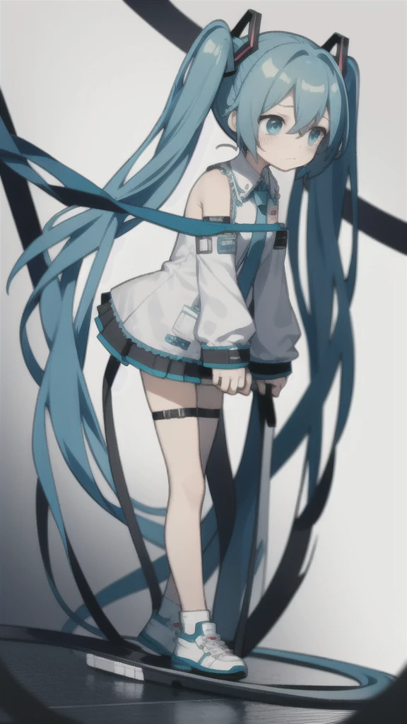 masterpiece, best quality, chibi, 1 girl,  miku, Hatsune Miku, (full body), Pure white background,Vivid,clearly,sad face,crying