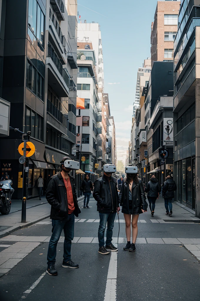 Street with people wearing virtual reality headsets