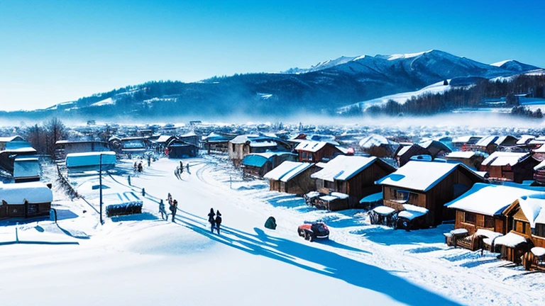 Ink Painting「Snow Town」 prompt: Snow Townの風景を描く。