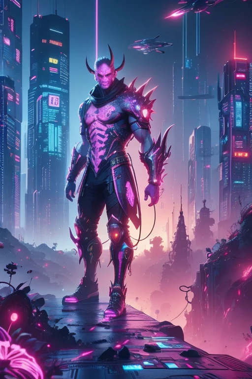 Best quality, 4k,3D, Unreal Engine, Cyberpunk, Oni, Monster, Cyberpunk Clothes, villain, boss,
