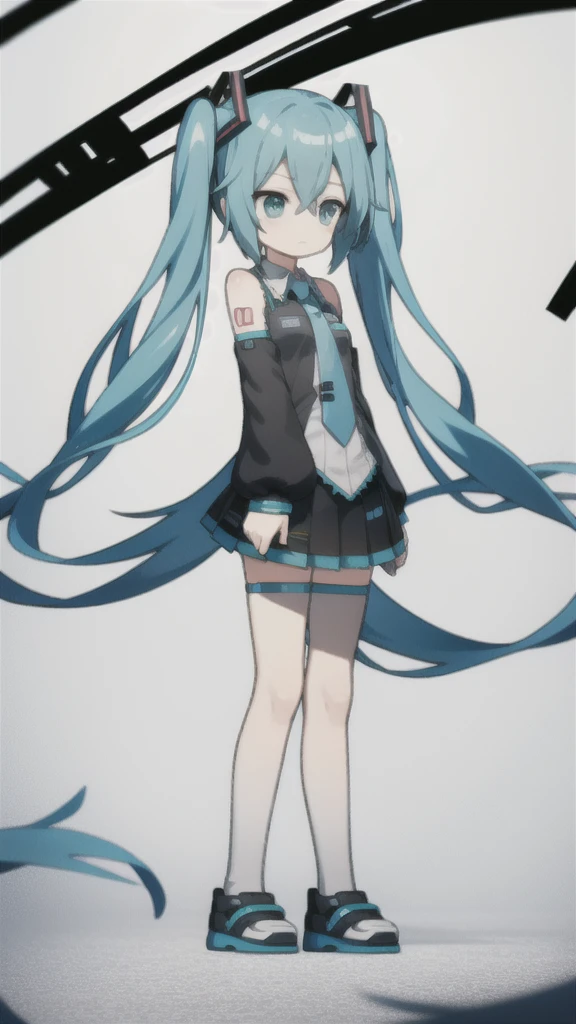 best quality, chibi, 1 girl,  miku, Hatsune Miku, (full body), Pure white background,Vivid,clearly,sad face,rain