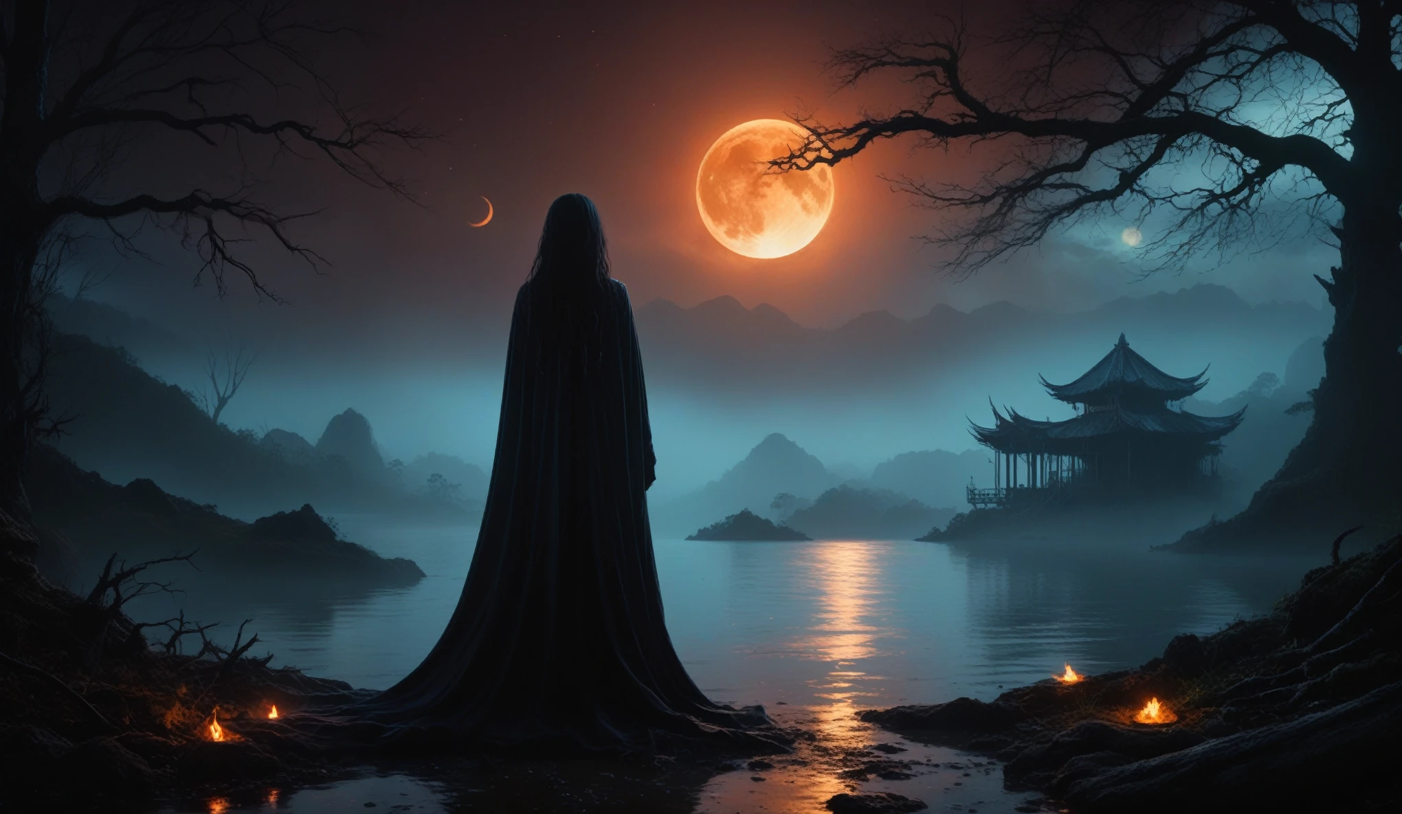 best quality, ultra-detailed, realistic, portraits, dark and eerie atmosphere, glowing eyes, ethereal presence, hauntingly beautiful, ghostly figures in flame, swirling mists, supernatural entities, demonic essence, shadowy forms, eerie whispers, sinister aura, hauntingly pale skin, dark and twisted branches, macabre elements, mysterious and enigmatic, spectral apparitions, gothic art style, hauntingly captivating, spectral realm, hauntingly melancholic, otherworldly beauty, ethereal glow, hauntingly haunting, chilling and atmospheric, eerie and ominous lighting,full body length,very bad Molecule girl skin of opal,evil temper,full body lenght shot,Rubyfall long hair,freckles,pretty face,full body shot,ominous landscape,Simon Stalenhag,prime colors,urban,extremely detailed,masterpiece,intricate details,faded,eyes extremely detailed, high detailed eyes,8k resolution,RAW, Nikon Z9,city in mountain on background,niobium Chalcopyrite moon,Moondragon,photosnap in action,extremely photorealism,extremely dangerous landscape,Raja Ampat of Indonesia