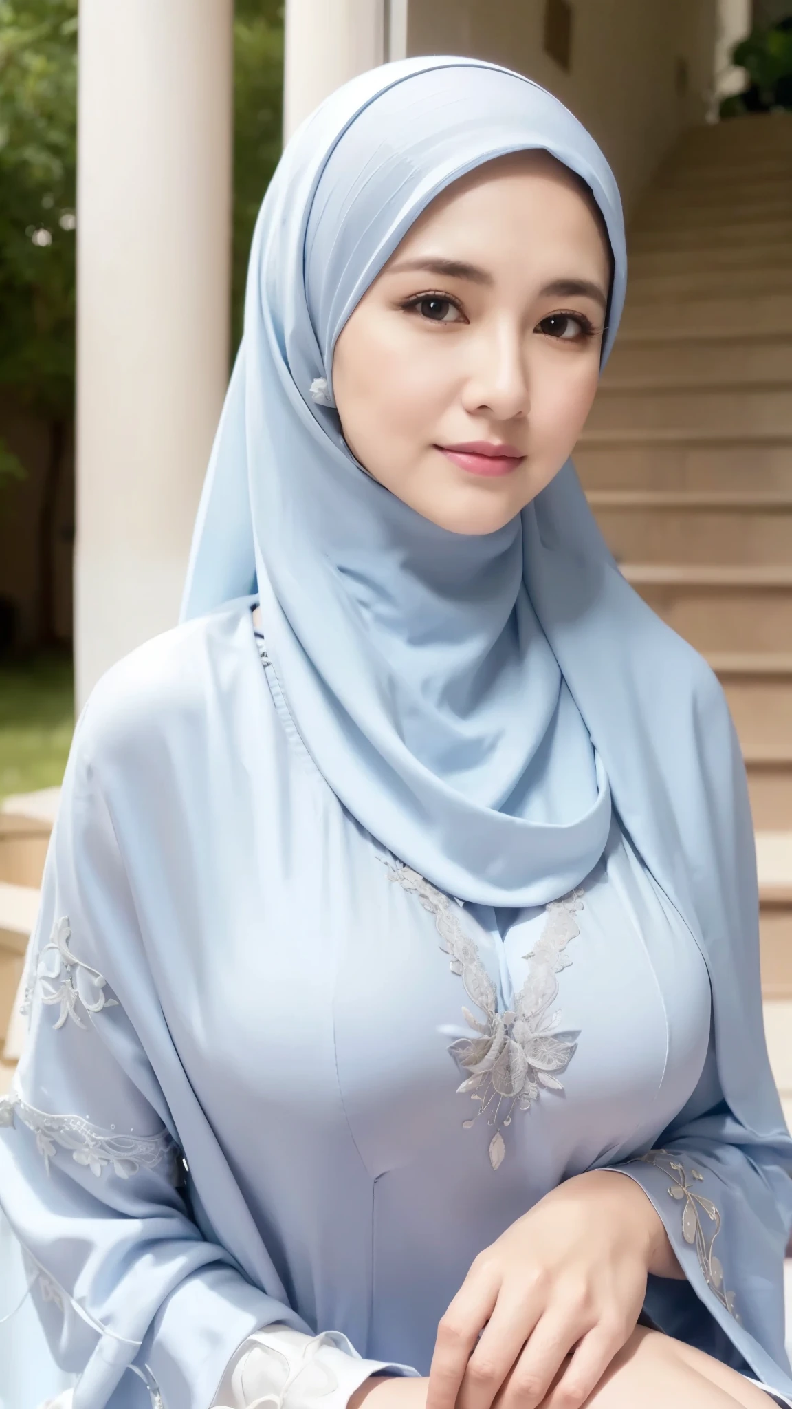 50 years Old, Hijab Indonesian mature woman, Big Tits : 66.9, Gamis, Breast out from her clothes : 1.9, at doctor office, Dark light, at Nighttime