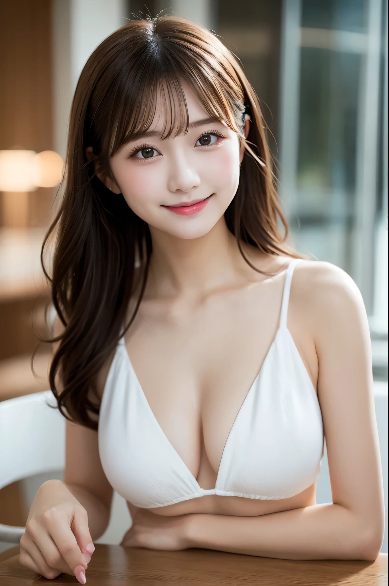 Tabletop, highest quality, figure, Very detailed, In detail, High resolution, 8k wallpaper, Perfect dynamic composition, Beautiful fine details, Trick Art、maikurobikini,Medium Hair, Small breasts, Natural color lip,,smile,In a clear glass、20-year-old girl、cute