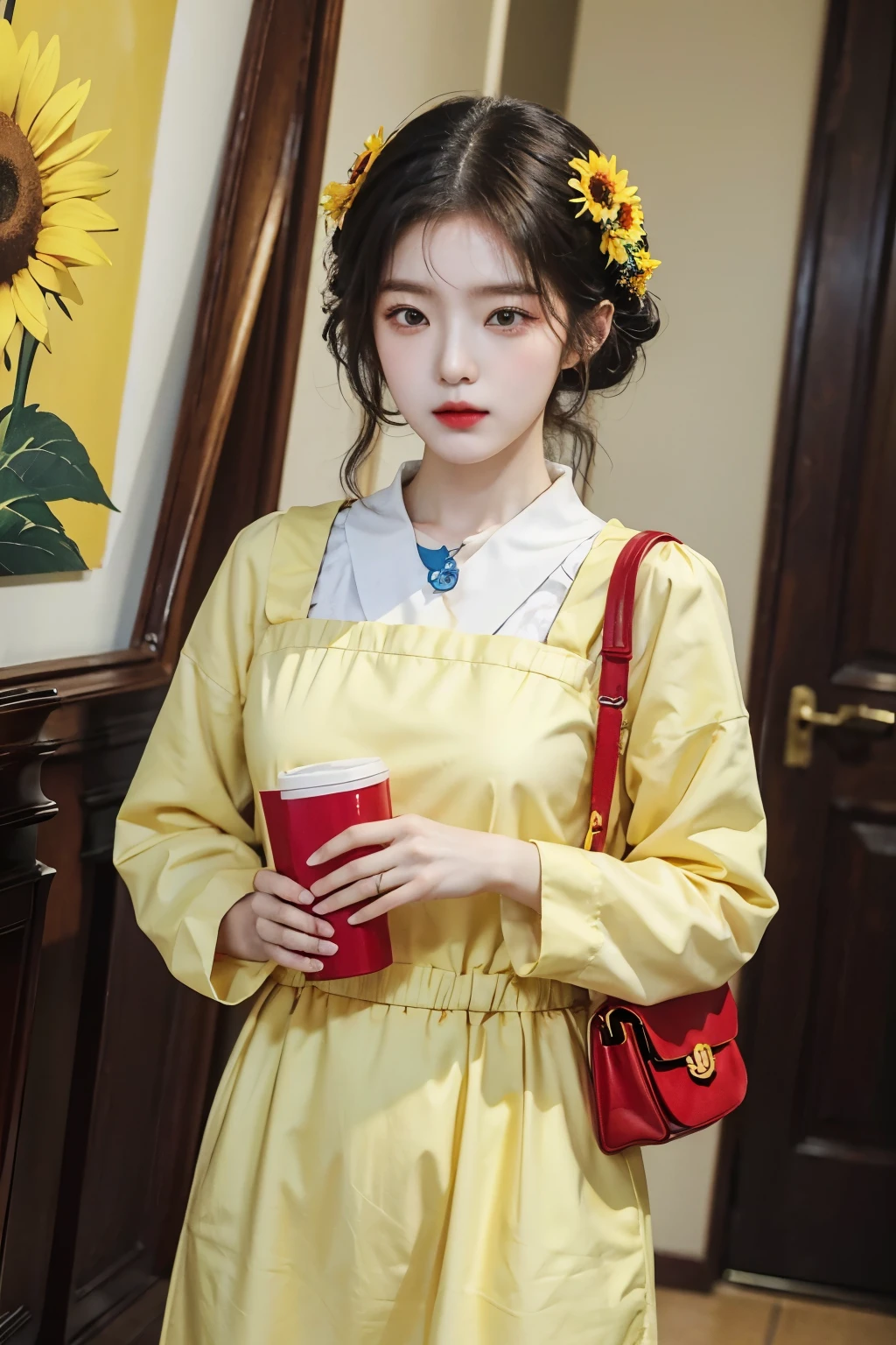 Anime girl wearing trendy Korean fashion and holding a yellow bag, artwork in the style of Guweizu, Guweizu, style art manure, beautiful sunflower anime girl, Art Jereum and A.T. Gailan, Smooth animated CG art, in Art German’s style, High-quality animation artstyle, Art German’s style, goddess of summer