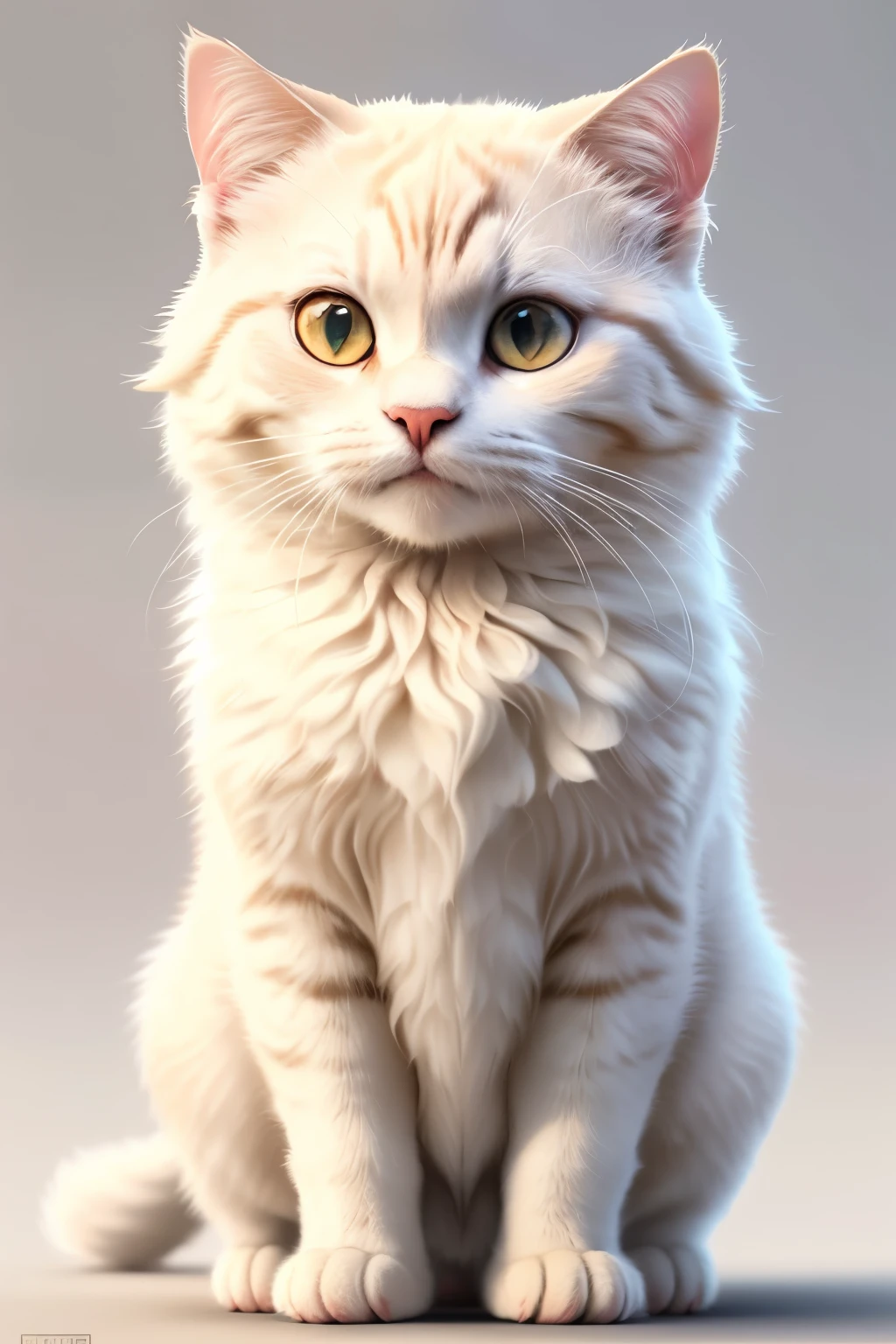 Best quality,masterpiece,ultra high res,(photorealistic:1.4),4k,finely detailed,
cute, no humans, white background, simple background, realistic, animal focus, looking at viewer, whiskers, animal, fluffy, solo, cat, white fur,full_body,