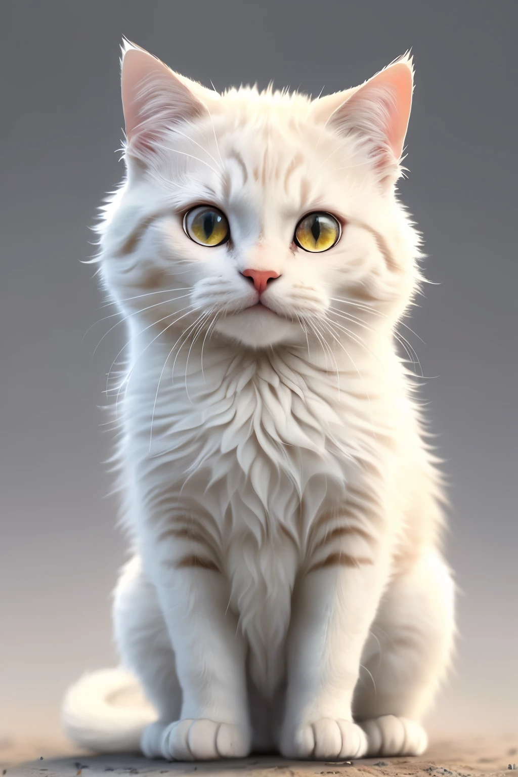 Best quality,masterpiece,ultra high res,(photorealistic:1.4),4k,finely detailed,
cute, no humans, white background, simple background, realistic, animal focus, looking at viewer, whiskers, animal, fluffy, solo, cat, white fur,full_body,