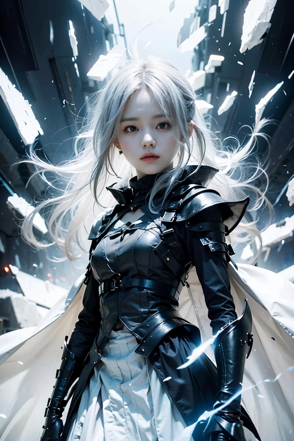 4K,8k,Superior quality, One girl, alone, skinny, slender body, ((Wear black_mask)),military_Hanfu_suit, (Ninja), Gothic ta Fashion, Belly button is open, Shoulders open, short_hair, upper_body, Blurred_Urban_background, From the half side,