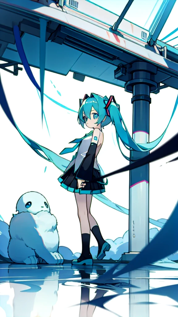 best quality, chibi, 1 girl,  miku, Hatsune Miku, (full body), Pure white background,Vivid,clearly,sad face,rain