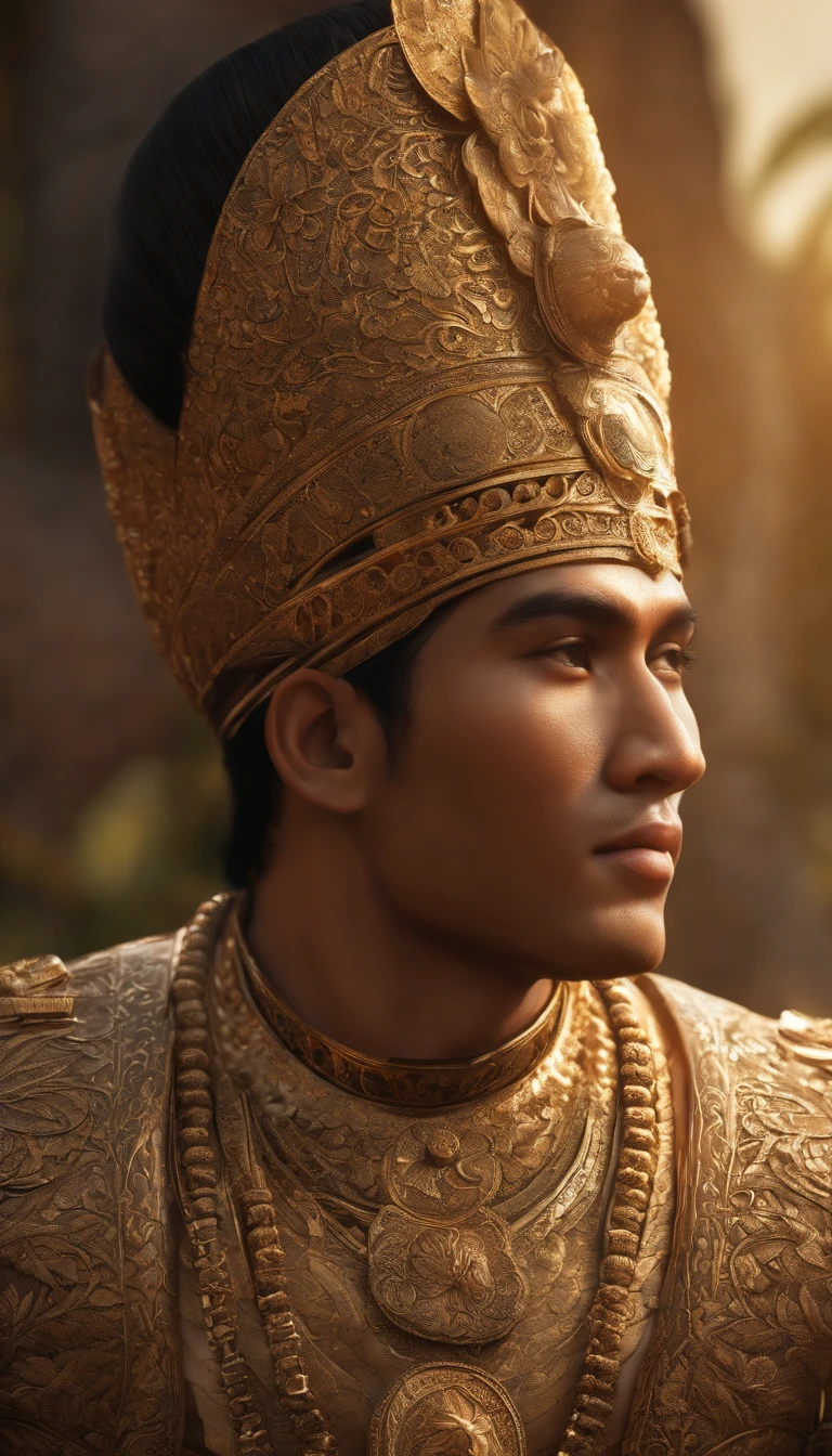 1 male, full body, Indonesian race, with a graceful and dignified look, Sundanese ethnicity, ancient Javanese, masterpiece, best quality, (face detail, ayes detail, skin texture detail, ultra body detail), realistic, 4k texture, HDR , best 8k, amazing detail, intricate detail, very detailed, very high quality, amazing detail, very detailed, soft cinematic light