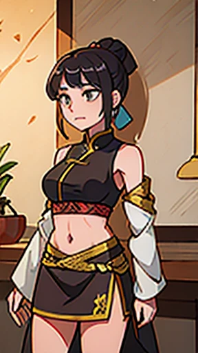 Ancient Chinese woman standing in snakeskin skirt