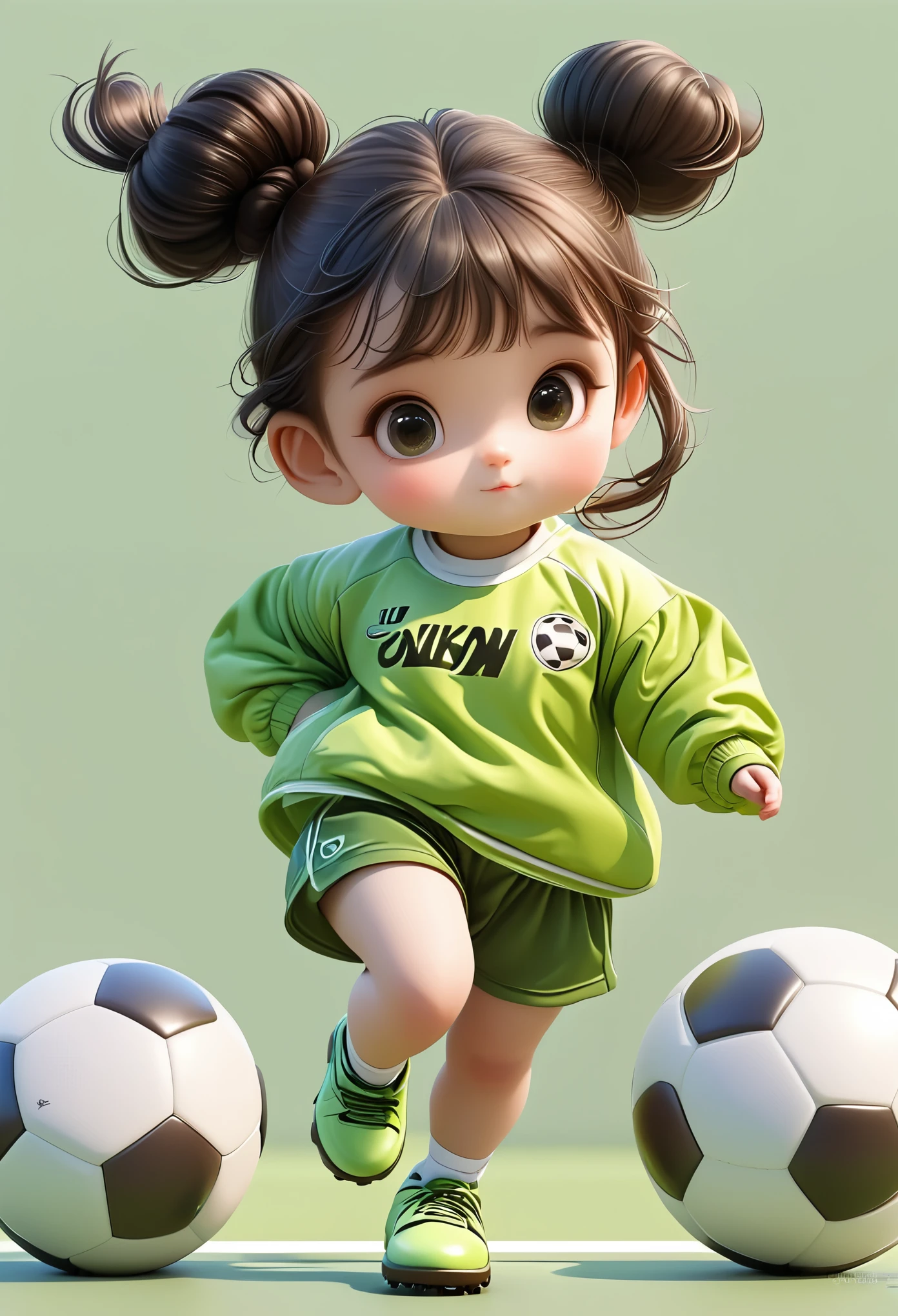 3D，1 Girl，2 buns，play soccer，Sportswear Set，Cartoon Style