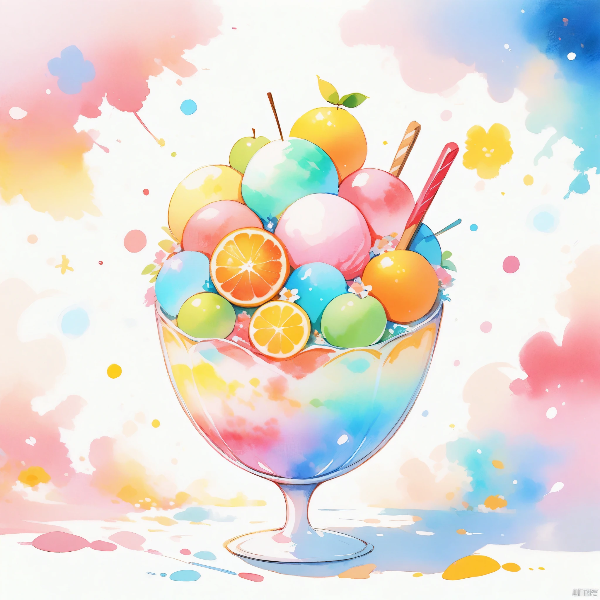 (best quality, high resolution, Watercolor pattern fruit ice cream