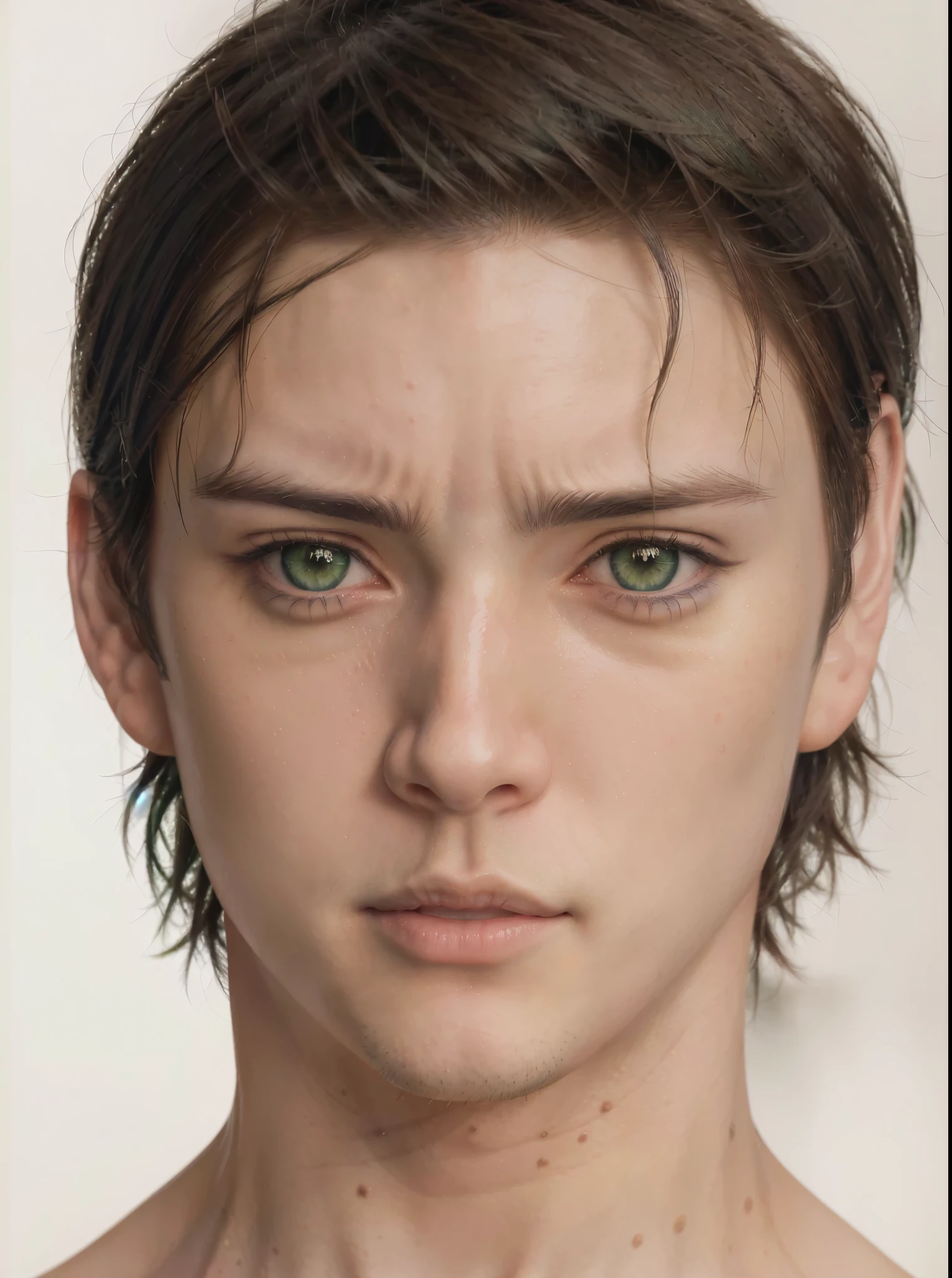 a close up of a drawing of a man with green eyes, realistic anime face, anime realism style, anime portrait of a handsome man, stunning anime face portrait, handsome anime eyes, face anime portrait, realistic anime artstyle, high detailed face anime, portrait of eren yeager, anime handsome man, semi realistic anime, realistic anime art style, hyper realistic anime