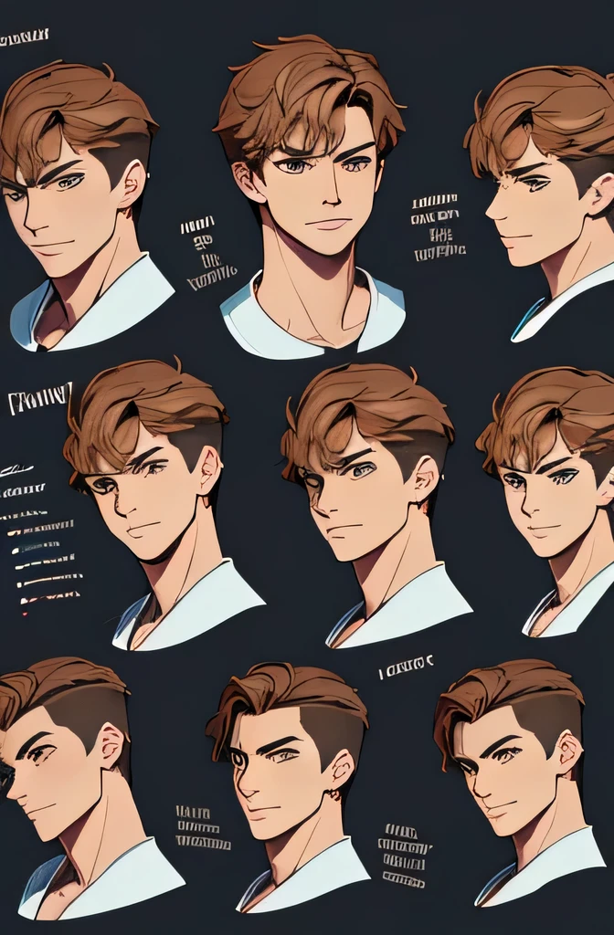 Handsome Student Character sheet with just the face Character design face only Mischievous