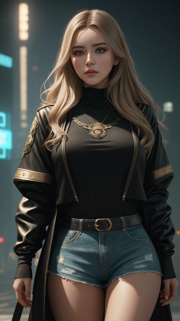 Commercial portraits of teenage girl models on Instagram. Wearing long-sleeved shirts and shorts in the midst of a futuristic city In the style of realistic cyberpunk, baroque, intricate clothing details, aristocratic., hot, gorgeous, full body , perfect light perfect composition Beauty Award winning masterpiece Artstation 8 k Artgerm Mucha Dim Volumetric lighting Octane 18 k Beautiful detail rendering. post processing, portrait, exaggerated detail, complex, grand composition, cinematic lighting, masterpiece, trending art station, high detail, masterpiece, beautiful, 18k , HDR, smooth, sharp focus, high resolution.