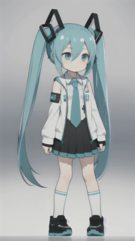 best quality, chibi, 1 girl, miku, Hatsune Miku, (full body), Pure white background,Vivid,clearly,sad face,rain