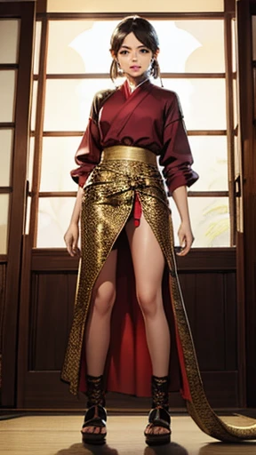Standing in a long snakeskin skirt、Oriental