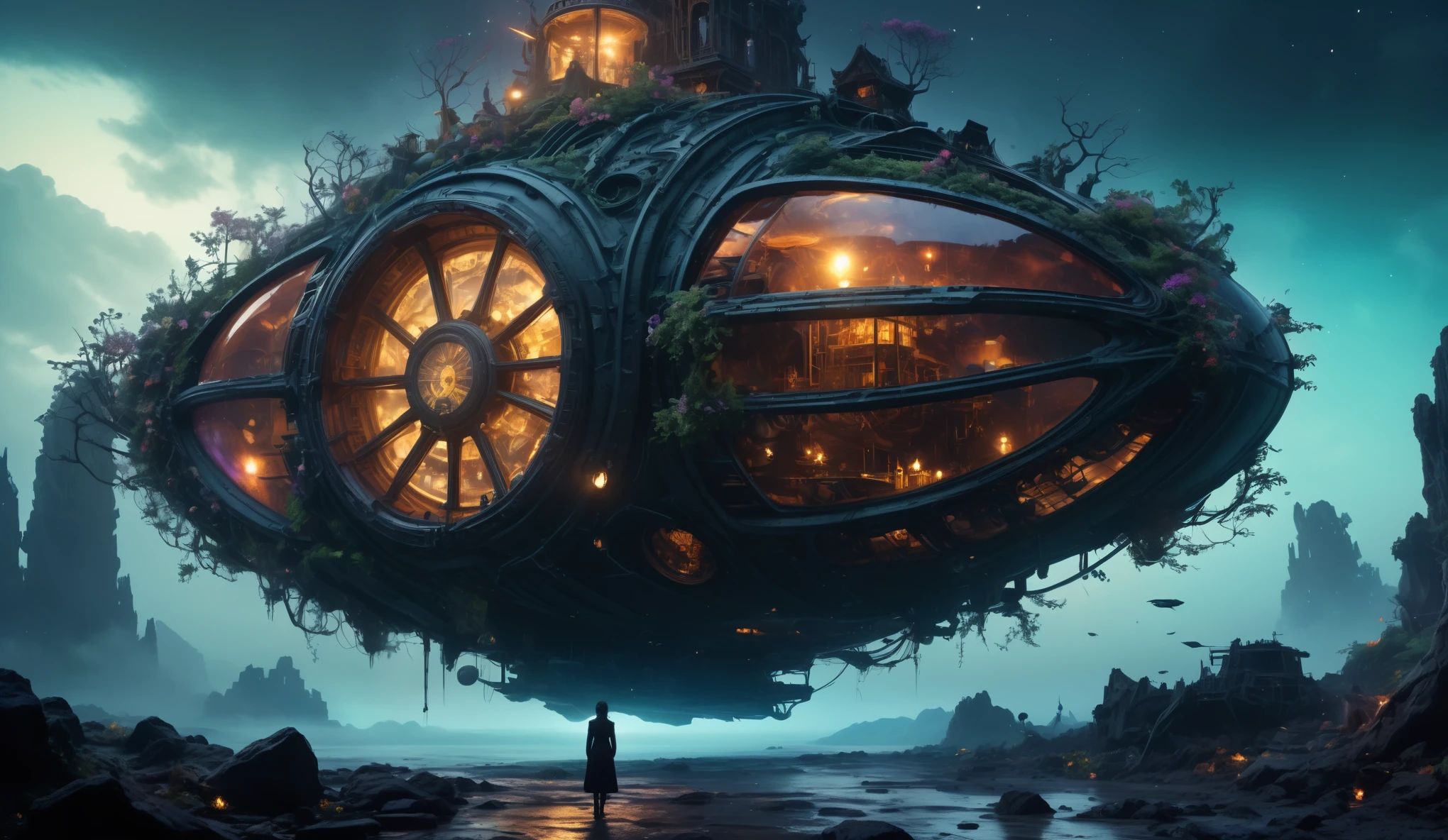 old world world after nuclear war,Intricate and detailed very old clockwork mechanical obsidian alien, (intricate mech details, ground level shot, polished metal, sci-fi, futuristic, Photorealistic, Cinematic, Hyperrealistic, hyperdetailed, splash art, intricately detailed, color depth, colorful background, a masterpiece, 8k resolution, dark fantasy concept art, dynamic lighting,Artstation, deep color, volumetric lighting,full body length,Quartz Lepidolite babygirl in national dress,pretty face,full body shot,ominous landscape,Fluorite chrysocolla atmosphere,by art Simon Stalenhag,Nicola Samori,Wangechi Mutu,prime colors,extremely detailed,masterpiece,intricate details,faded,eyes extremely detailed, high detailed eyes,4k resolution,RAW, Nikon Z9,scary town,full body length,Stone Forest in Yunnan Province of China,ultra-detailed,dark and eerie atmosphere, ethereal presence, hauntingly beautiful, ghostly figures, swirling mists, supernatural entities, demonic essence, shadowy forms, eerie whispers, sinister aura, hauntingly pale skin, dark and twisted branches, flickering candlelight, macabre elements, mysterious and enigmatic, spectral apparitions, gothic art style, hauntingly captivating, spectral realm, hauntingly melancholic, otherworldly beauty, ethereal glow, hauntingly haunting, chilling and atmospheric, eerie and ominous lighting,Impresionismo,starlight color,Fantastic abandoned Ethereal atmosphere,otherworldly charm,Mystic aura,Glowing flowers,floating petal,majestic vines,Glowing Leaves,with a calm expression,Complicated details,Exquisite features,petals in her hair,Light of the sky,harmonious colorystic energy,Surreal atmosphere,Amazing Cleavage,Sublime art,vibrant tones,captivating creationAfter the war,Maritime city,sense of science and technology,The city of the future,Spaceship wreckage,There are giant ships in the sea,Beautiful woman overlooking the ruined city