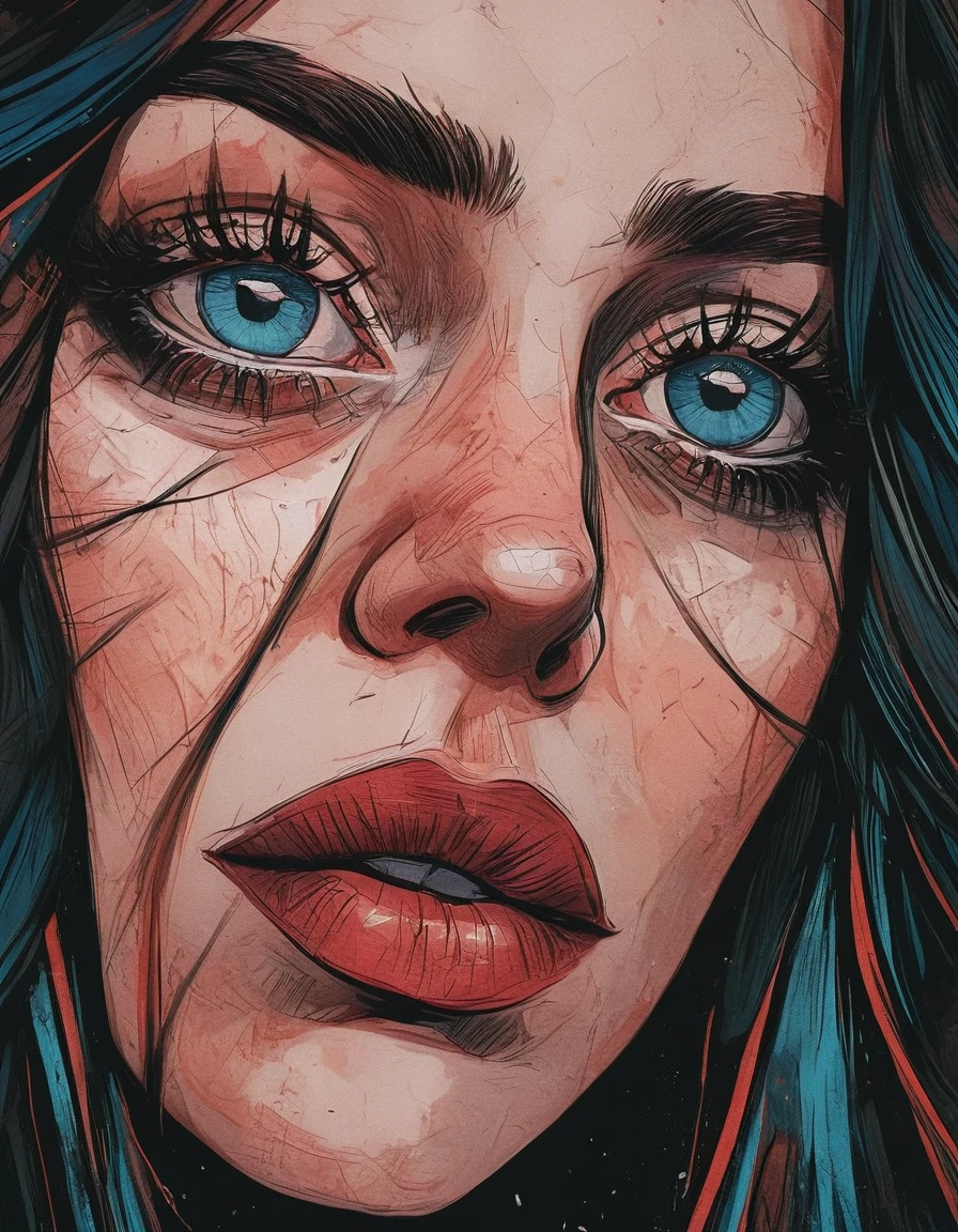 "(best quality,highres),ultra-detailed,realistic,professional,portraits,drama color scheme,woman,beautiful detailed eyes,beautiful detailed lips,extremely detailed eyes and face,dark hair,expressive facial expression,intense gaze,photographer,horror,poster,bold lines,hyper detailed"