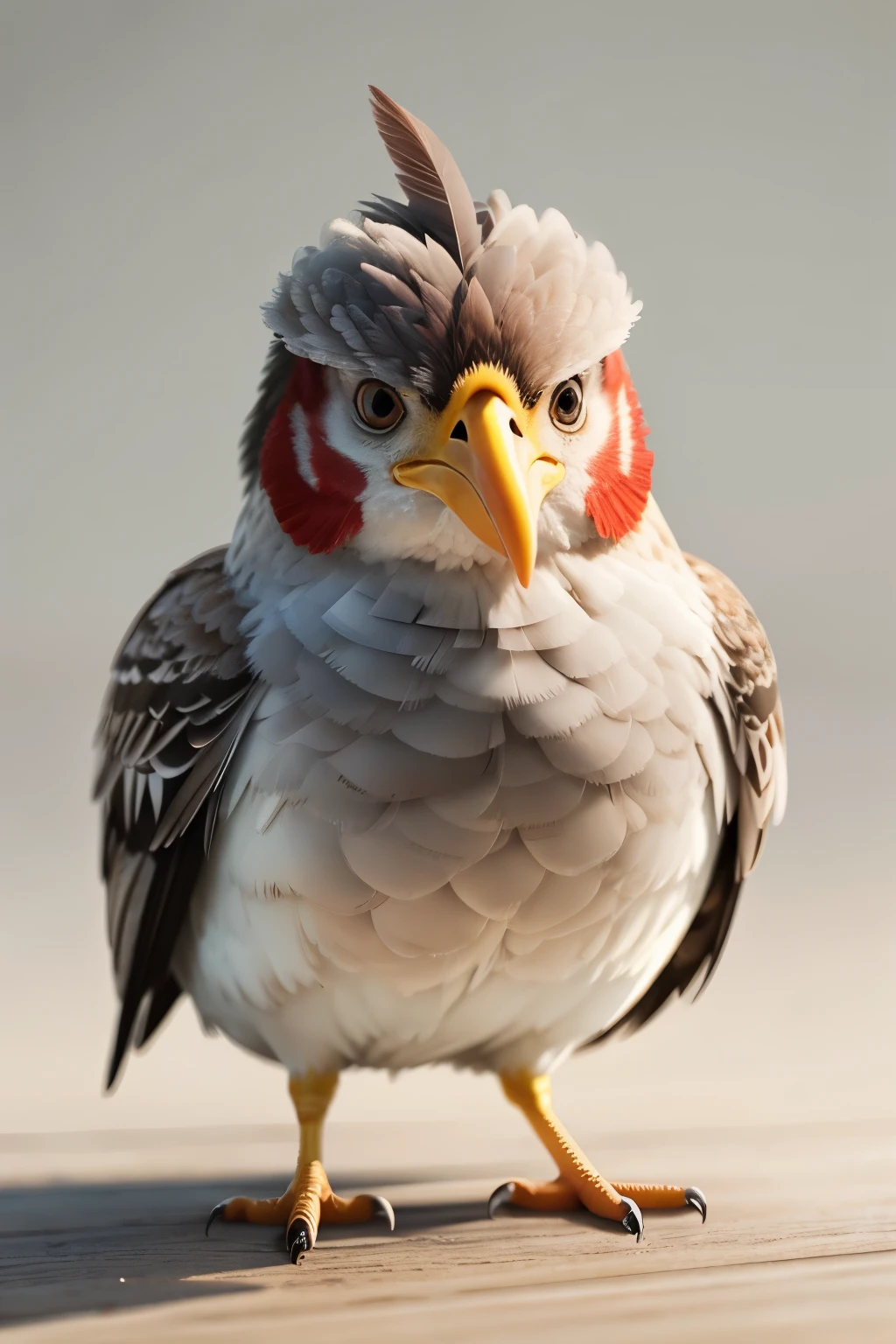 Best quality,masterpiece,ultra high res,(photorealistic:1.4),4k,finely detailed,
cute, bird, solo, no humans, grey background, animal focus, standing, full body, brown eyes, pokemon \(creature\), simple background, closed mouth, beak, chicken, feathers,full_body,