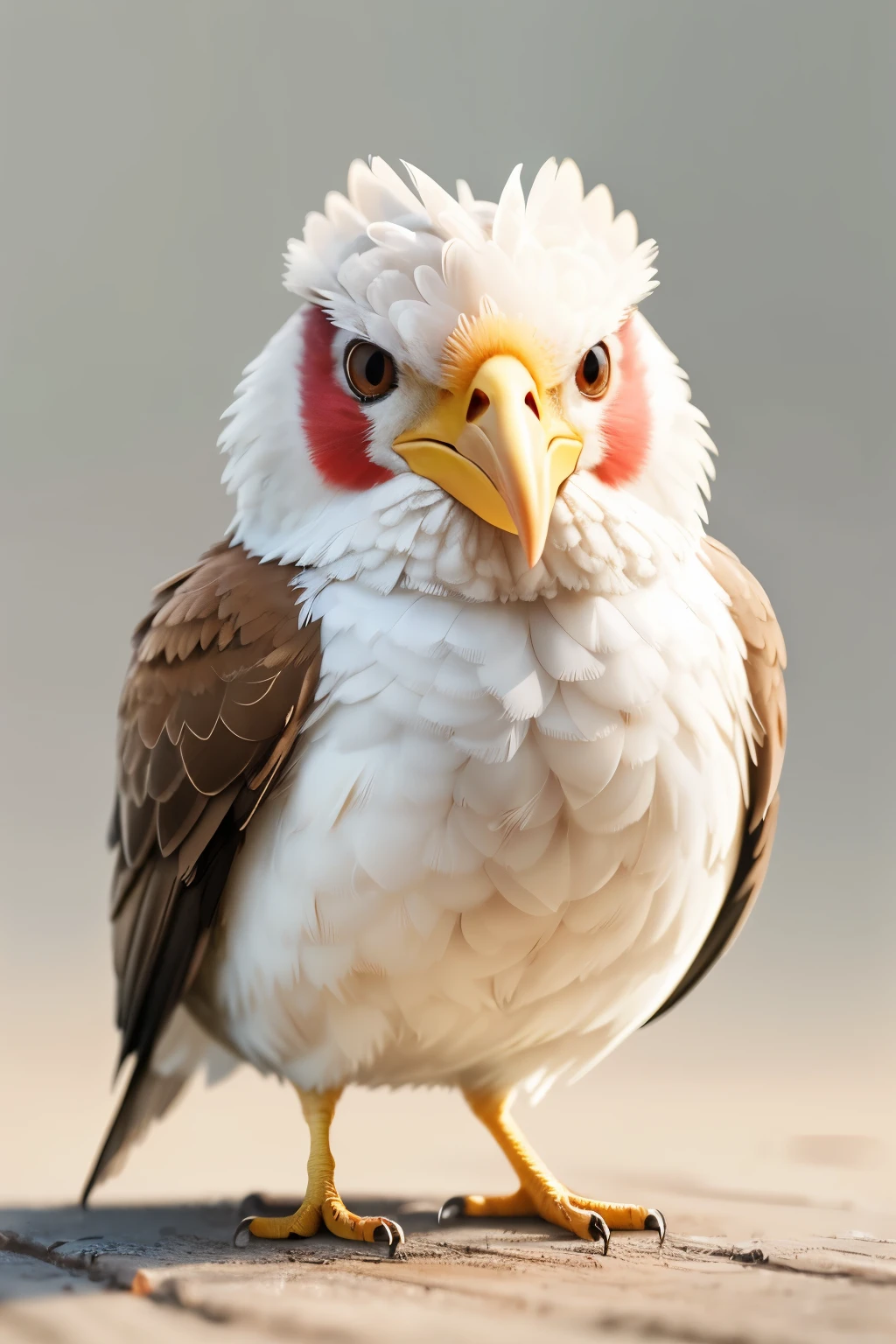 Best quality,masterpiece,ultra high res,(photorealistic:1.4),4k,finely detailed,
cute, bird, solo, no humans, grey background, animal focus, standing, full body, brown eyes, pokemon \(creature\), simple background, closed mouth, beak, chicken, feathers,full_body,