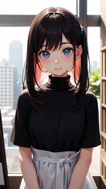 masterpiece, highest quality,健全なphotograph、 One Girl, View your audience, Small waist, RAWphotograph,Ultra-realistic, High resolution, photograph, Sharp focus, Most detailed, Very detailed, Very detailed, In detail, Very detailed目と顔、Idol、beautiful girl,View your audience, Small waist,Symmetrical face, whole body、White Azai、Big Apple House、Coming out the door