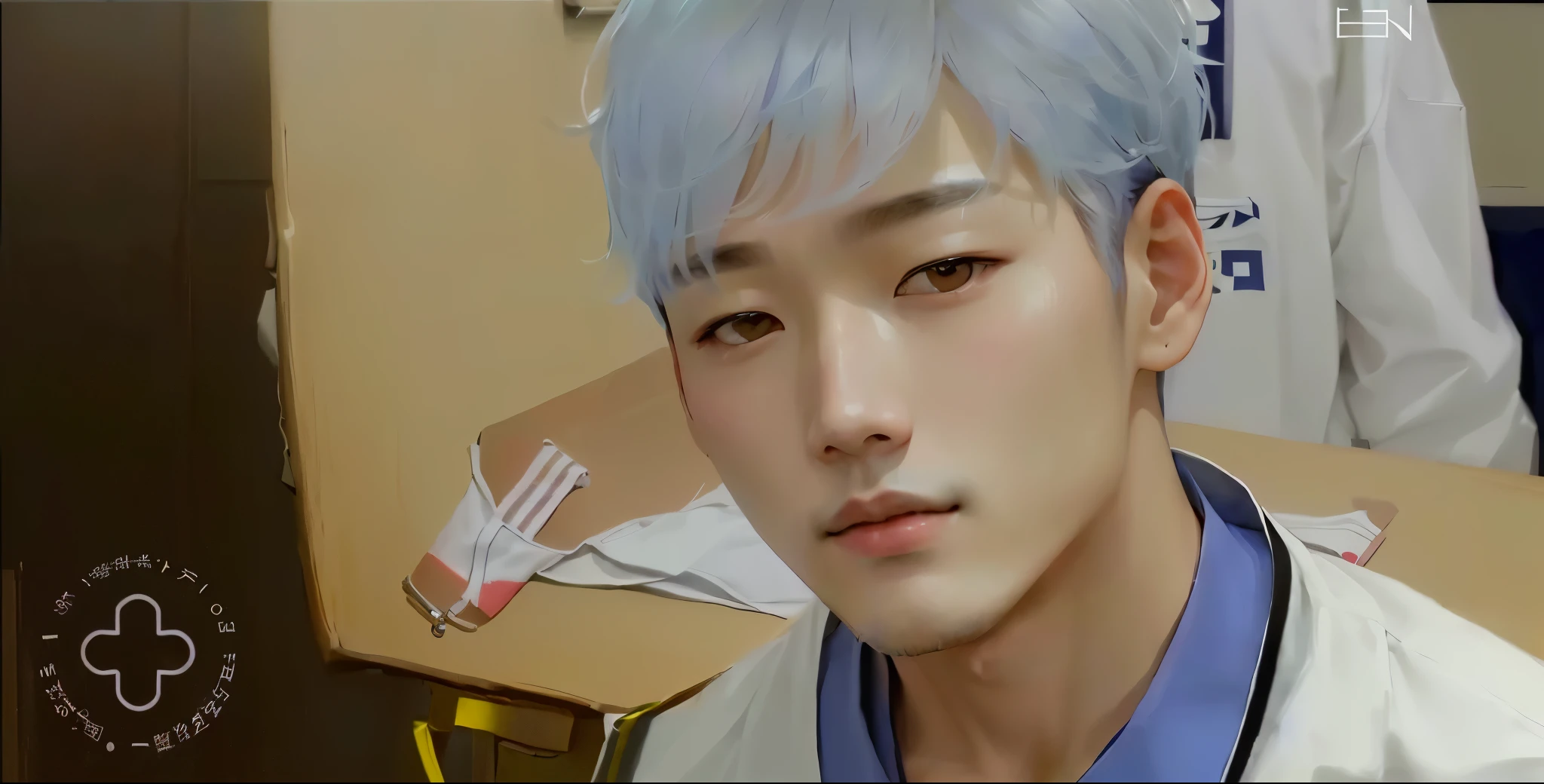 hay un hombre con una bata blanca y una camisa azul, inspirado en Kim Eung-hwan, inspirado en Kim Hwan-gi, inspirado en Gang Se-hwang, inspirado en Joong Keun Lee, # 1 pintura digital de todos los tiempos, #1 pintura digital de todos los tiempos, inspirado en jeonseok lee, inspirado en Kim Myeong-guk