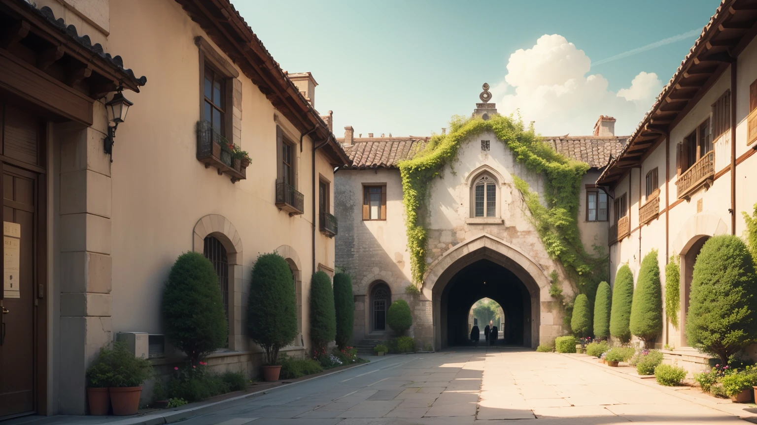 ((异世界海边City Wall,Villa yard)),Retro,middle Ages,City Wall,luxury,servant