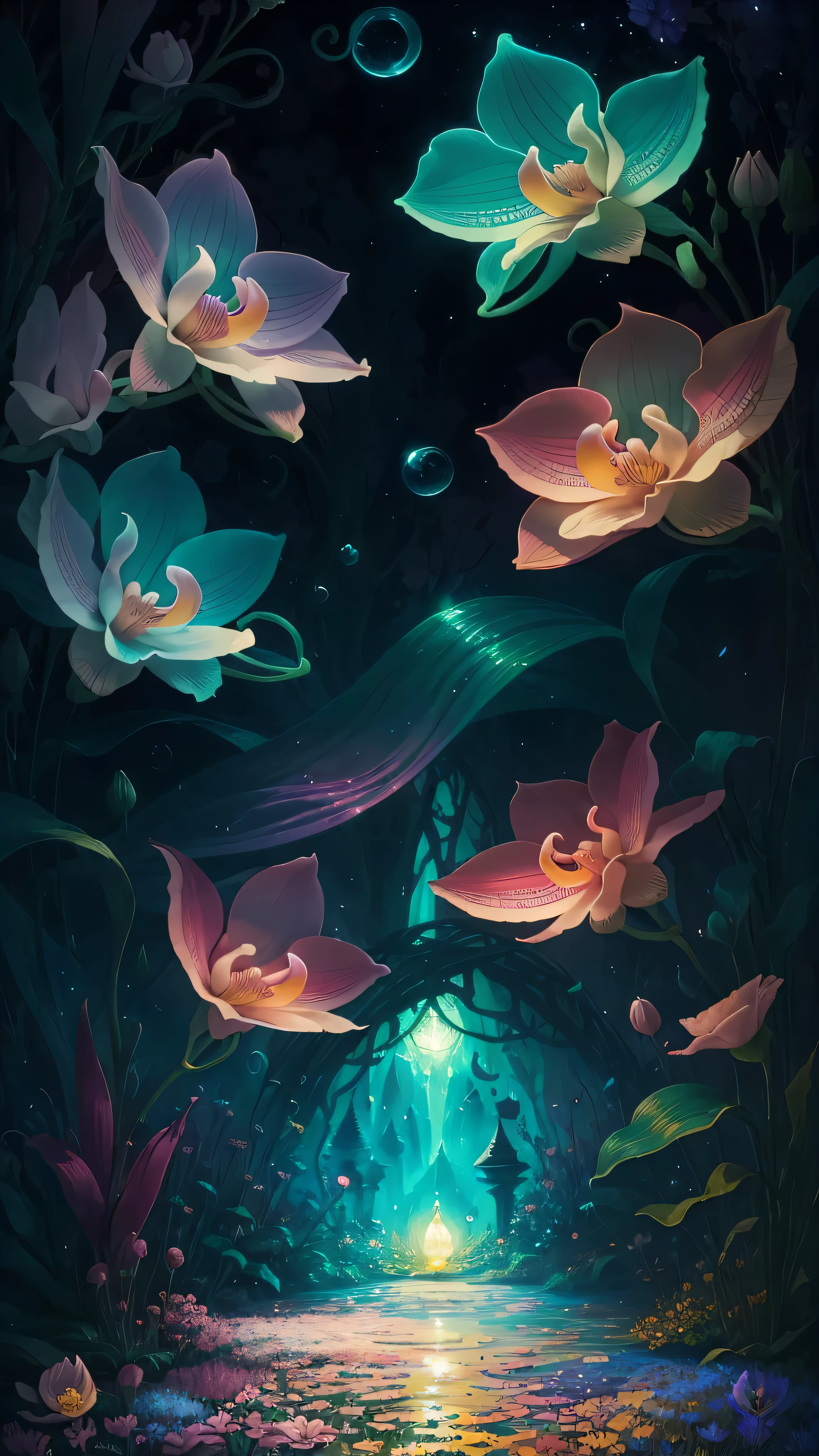 Picture a breathtakingly beautiful fantasy world, where vibrant flowers bloom in every direction. The air is filled with a dreamlike quality, as if anything is possible. Surrealism reigns supreme in this enchanting realm, where the impossible becomes reality.
Imagine a delicate, pastel-colored orchid, its petals soft and inviting. The flower's center glows with an ethereal light, casting an otherworldly glow on its surroundings. The petals quiver gently in the breeze, as if they hold a secret, a whisper of the surreal magic that infuses the world.
The ground beneath your feet is covered with a lush, emerald-