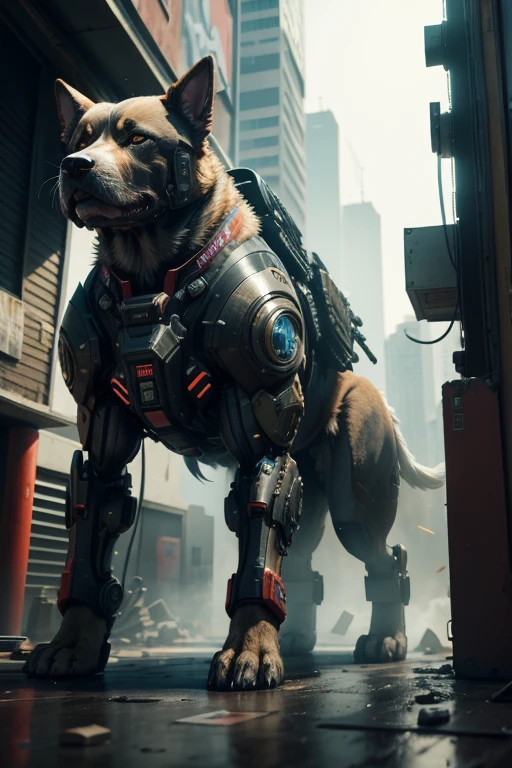 Best quality, 4k,3D, Unreal Engine, Cyberpunk, dog, mecha