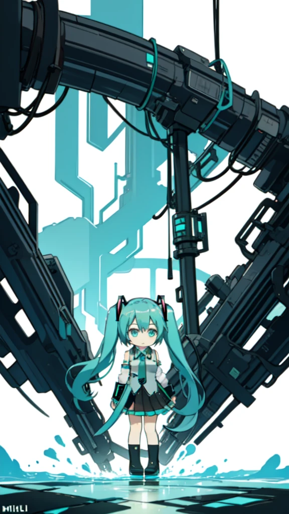 best quality, chibi, 1 girl,  miku, Hatsune Miku, (full body), Simple Background,Vivid,clearly,sad face,rain