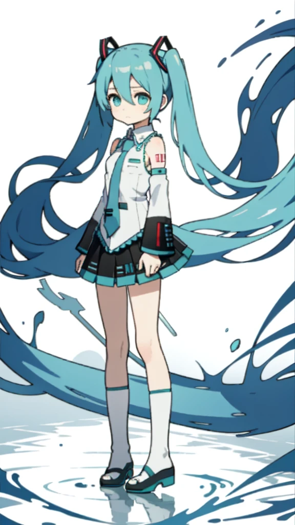 best quality, chibi, 1 girl, miku, Hatsune Miku, (full body), Pure white background,Vivid,clearly,sad face,rain