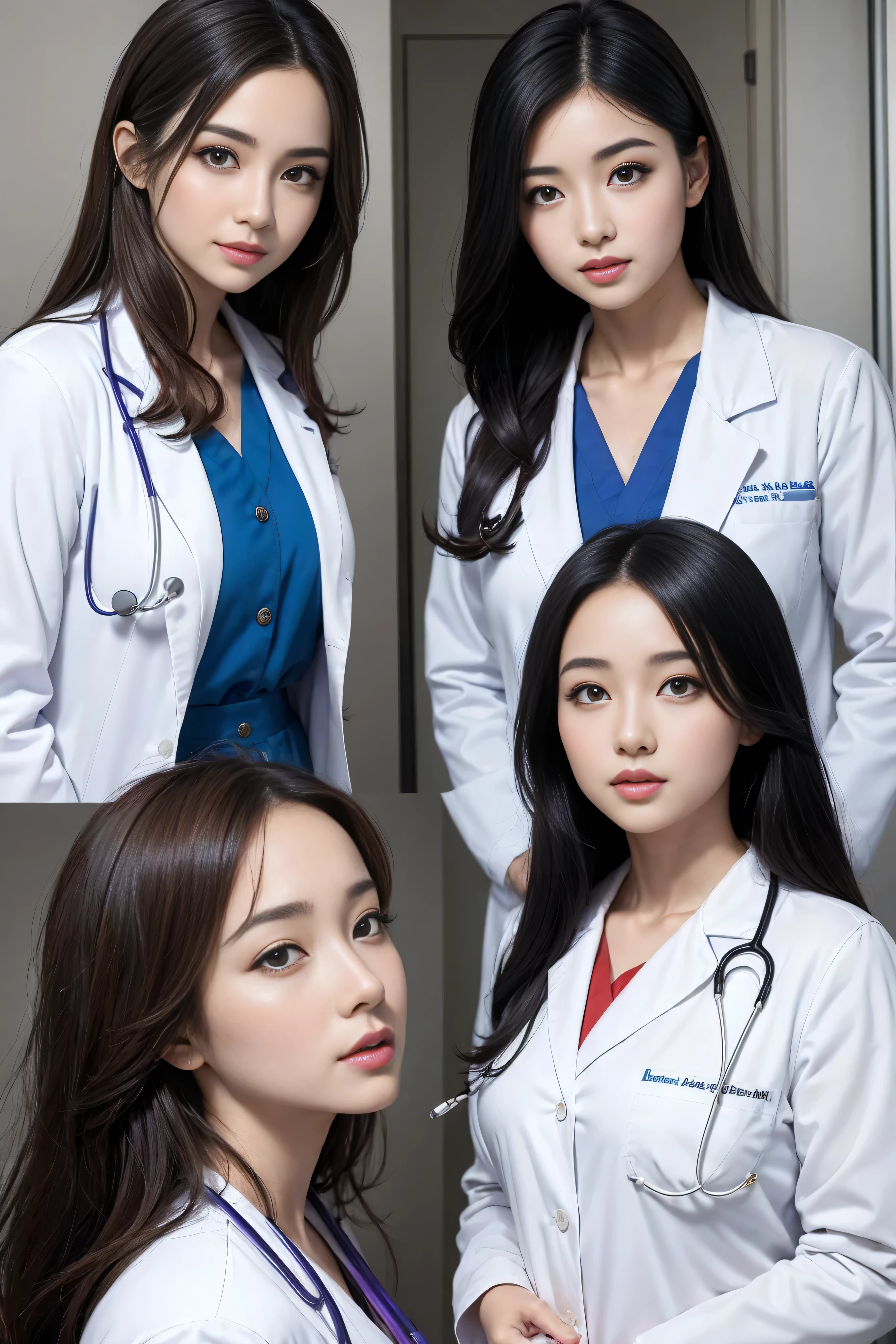 Realistic beautiful doctor、Stunningly beautiful、Doctor's white coat, Collared shirt、(Top quality、8K、32K、masterpiece、North African Trade Zone:1.3)、Ultra-high resolution,(Reality:1.4),Original Photography, Detailed face,,Beautiful hair, ((Doctor style)),,((Leg length)), (Thigh gap:1.5), , Black tight skirt、 Natural Makeup,, Big plump breasts、In the hospital, Detailed background, Perfect lighting, Depth of Field, Beautiful shadow gradient,Stethoscope ,