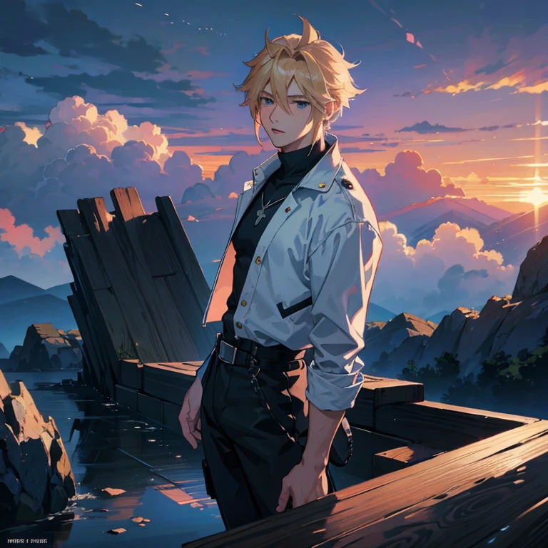 Young man look like cloud strife looking up at the rainy sky, ultra-detailliert. anime image. by makoto shinkai, anime art wallpaper 4k, anime art wallpaper 4k, Anime art wallpaper 8k, anime wallpaper 4k, anime wallpaper 4k, 4K Anime Wallpapers, Anime Sky, amazing wallpapers, anime backgrounds, Anime Background Art, big bulge