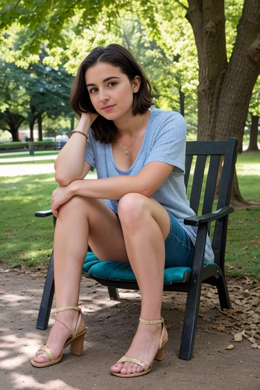 8k uhd, dslr, high quality , RAW photo, Photography ,Fujifilm XT3, Canon R5, Beautiful Female Short hair , park ,Amateur , sitting with knees up
