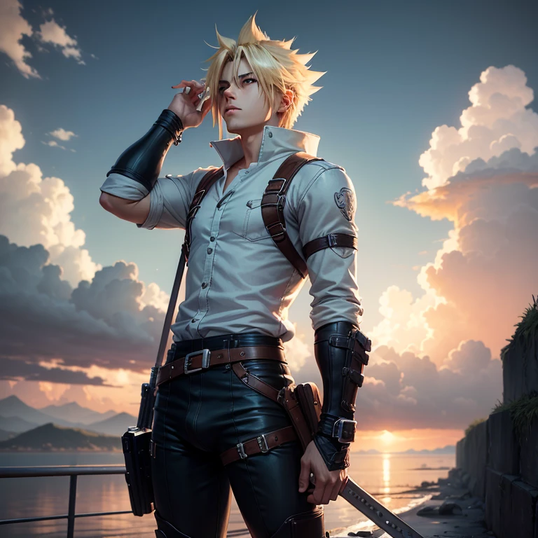 Young man look like cloud strife looking up at the rainy sky, ultra-detailliert. anime image. by makoto shinkai, anime art wallpaper 4k, anime art wallpaper 4k, Anime art wallpaper 8k, anime wallpaper 4k, anime wallpaper 4k, 4K Anime Wallpapers, Anime Sky, amazing wallpapers, anime backgrounds, Anime Background Art, big bulge