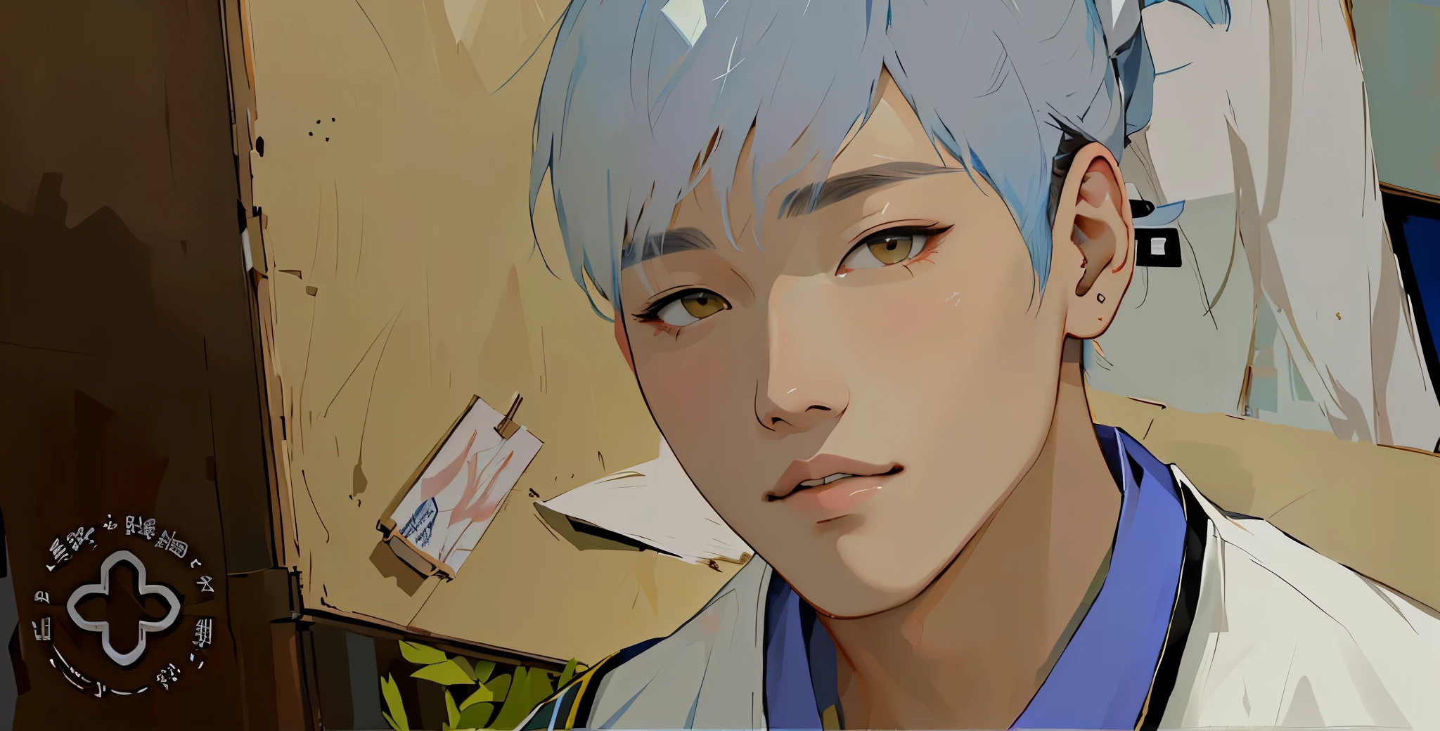 hay un hombre con una bata blanca y una camisa azul, inspirado en jeonseok lee, kpop idol portrait, hecho con estudio de pintor anime, bajo detallado. pintura digital, obra de arte al estilo de guweiz, inspirado en Kim Myeong-guk, [ arte digital 4k ]!!, inspirado en Joong Keun Lee, inspirado en Kim Hwan-gi