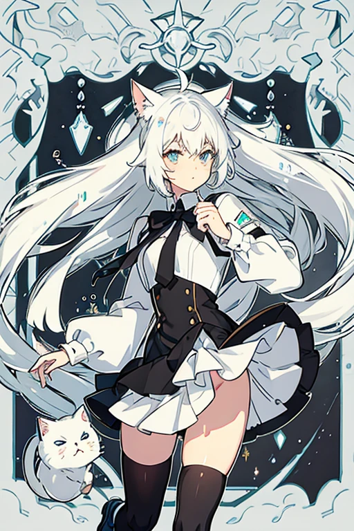 White hair cat ears wearing black stockings