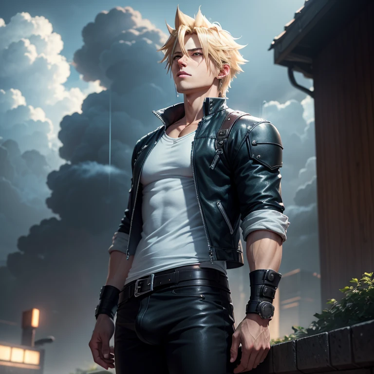 Young man look like cloud strife looking up at the rainy sky, ultra-detailliert. anime image. by makoto shinkai, anime art wallpaper 4k, anime art wallpaper 4k, Anime art wallpaper 8k, anime wallpaper 4k, anime wallpaper 4k, 4K Anime Wallpapers, Anime Sky, amazing wallpapers, anime backgrounds, Anime Background Art, big bulge