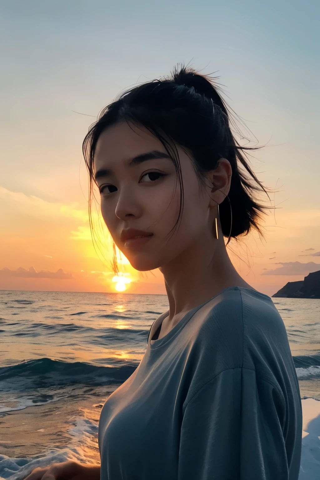 ((highest quality)), ((masterpiece)), (detailed), Perfect face Instagram icon Sea and sunset illustration