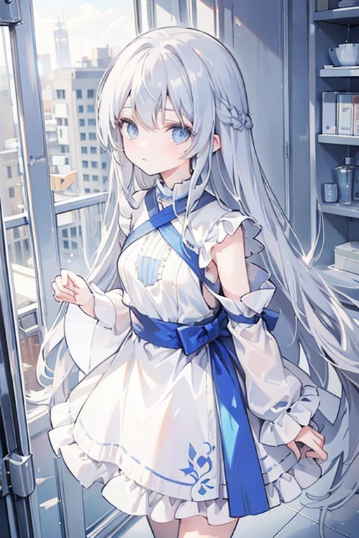 Gray Hair　long hair　Young Girl　Small breasts　blue eyes　Droopy eyes　whole body