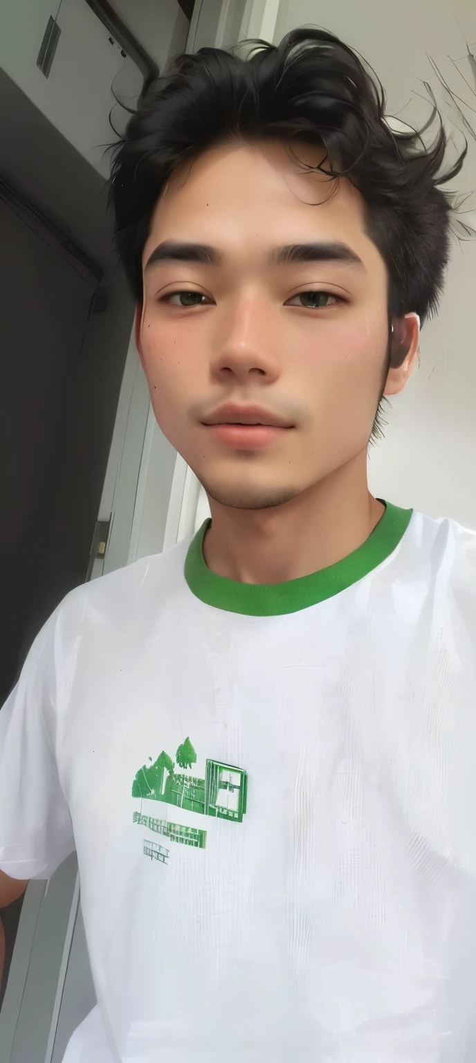 there is a man with a white shirt and green trim, 2 7 years old, around 1 9 years old, with accurate face, 2 8 years old, 4 0 years old man, 2 3 years old, face picture, 2 9 years old, 2 2 years old, south east asian with round face, front profile!!!!, 2 4 years old, with no beard